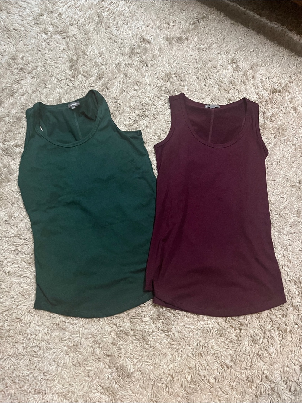 Warehouse Scoop Neck Tank Tops — Forest Green & Burgundy